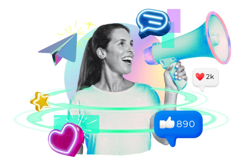 Woman with social media likes