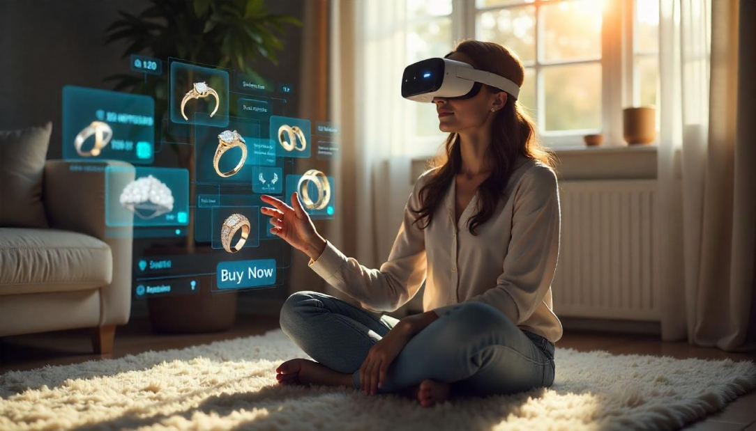Person shopping using VR in room