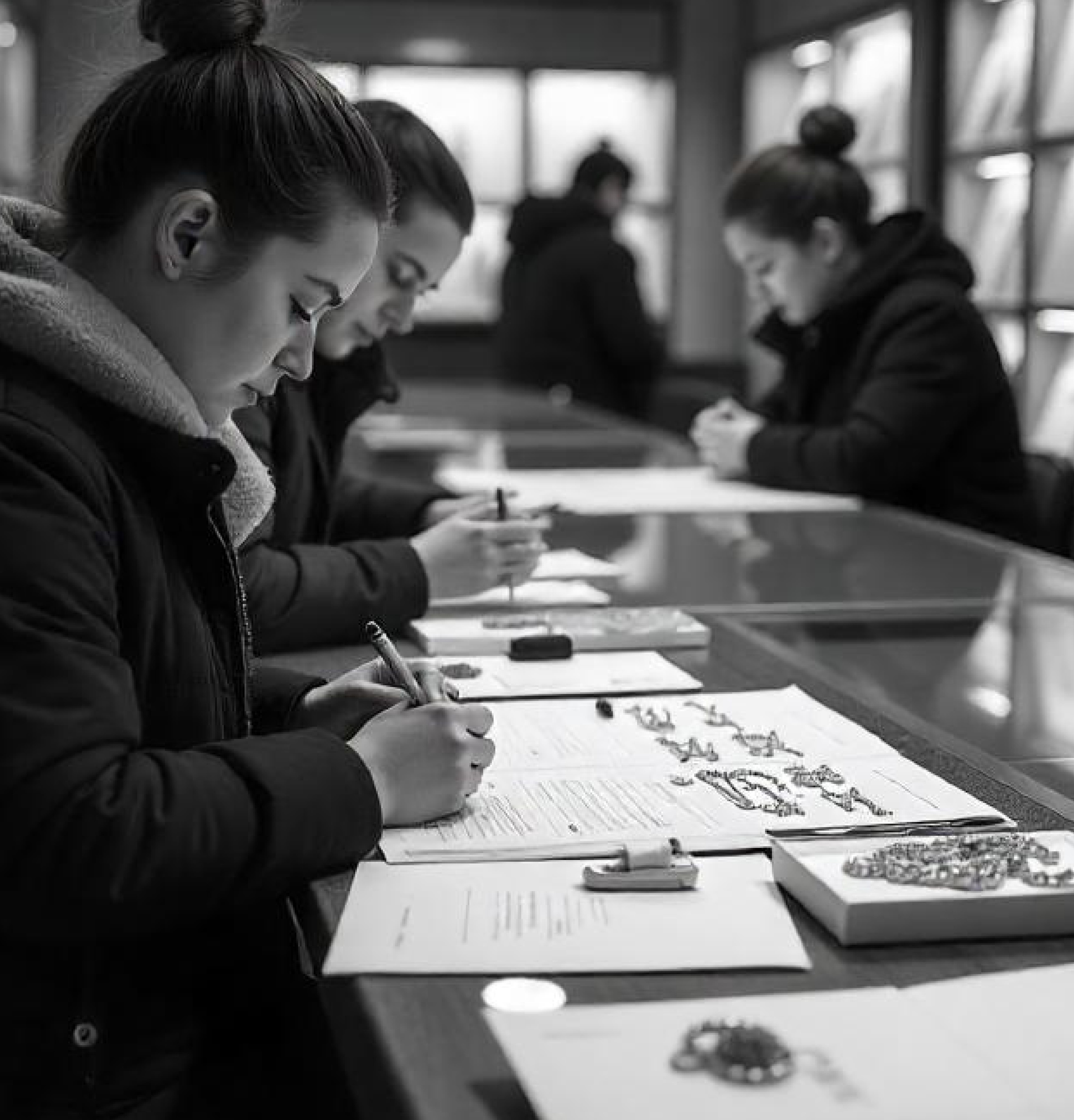 Woman writing review in jewellery shop